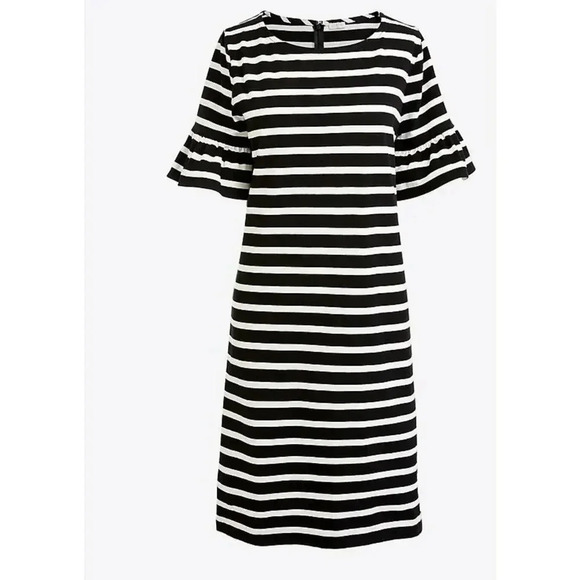 JCrew Sz S Ruffle Sleeve Dress 100% Cotton Preppy Nautical‎ Coastal Striped - Picture 1 of 9